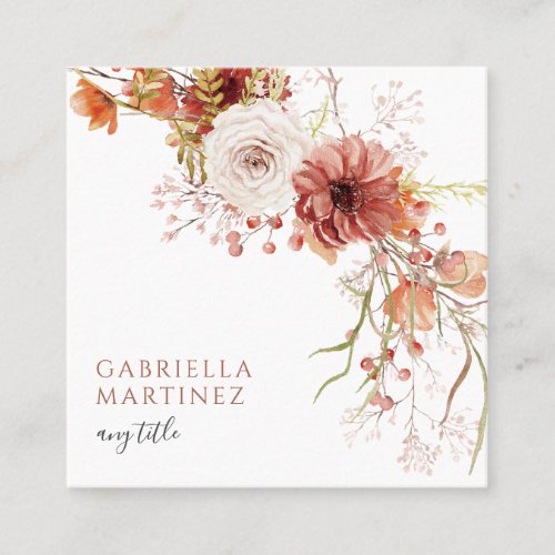 Boho Watercolor Floral  Square Business Card