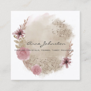 Boho Watercolor Floral Square Business Card