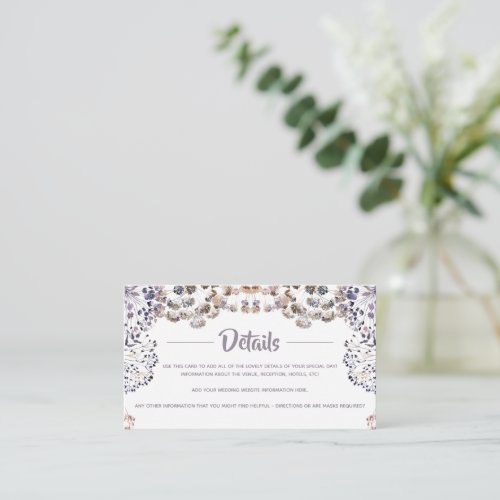 Boho Watercolor Floral Wedding Details Card