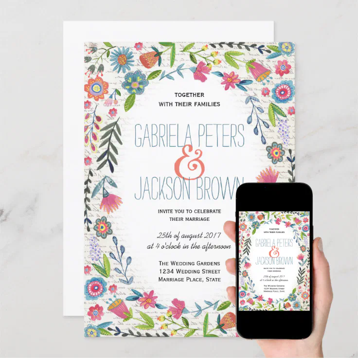 Boho Watercolor Floral | Wedding invitations (Downloadable)