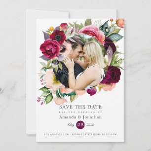Boho Watercolor Floral Wedding Photo Save The Date