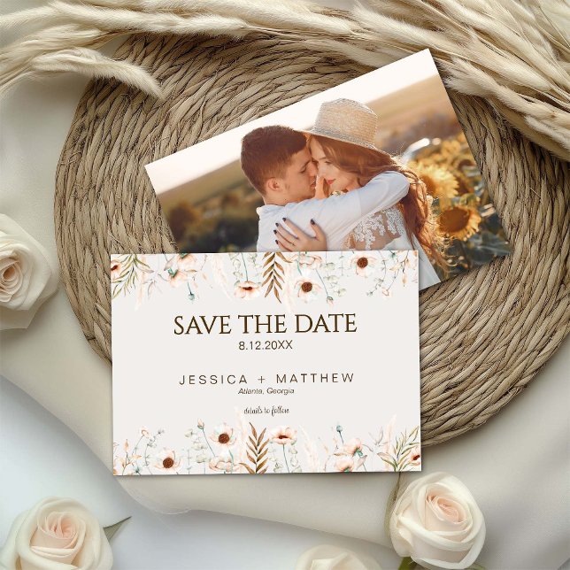 Boho Watercolor Floral Wedding Photo Save The Date (Creator Uploaded)