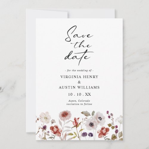 Boho Watercolor Floral Wedding Save The Date