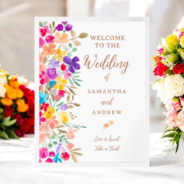 Boho Watercolor Floral Wedding Welcome Poster (Boho Watercolor Floral Wedding Welcome Poster)