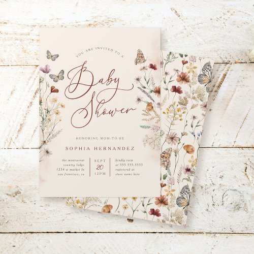 Boho Watercolor Floral Wildflower Baby Shower Invitation