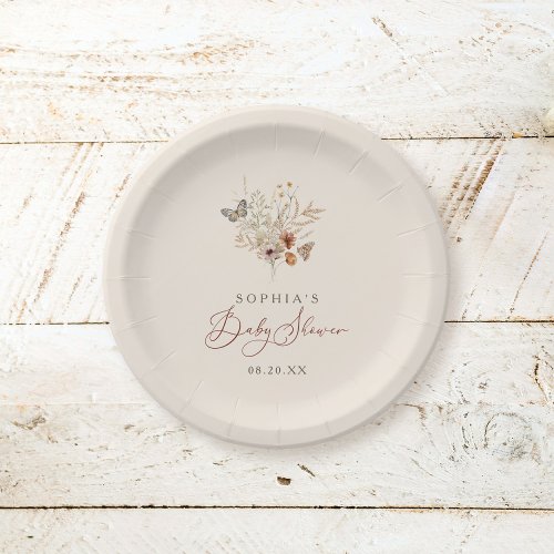 Boho Watercolor Floral Wildflower Baby Shower Paper Plates