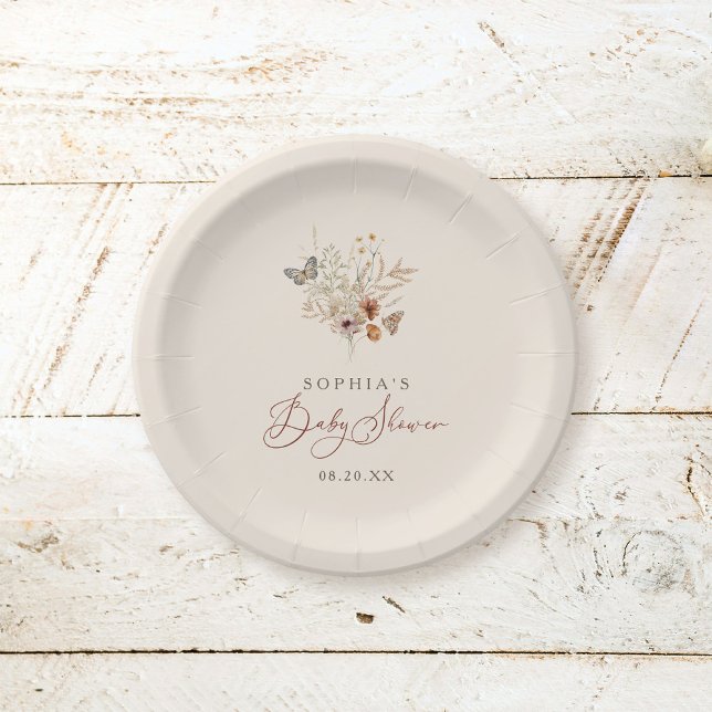 Boho Watercolor Floral Wildflower Baby Shower Paper Plates (Creator Uploaded)