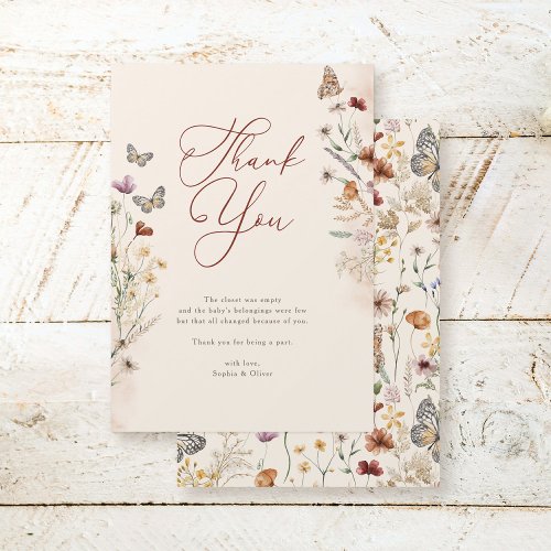 Boho Watercolor Floral Wildflower Baby Shower Thank You Card