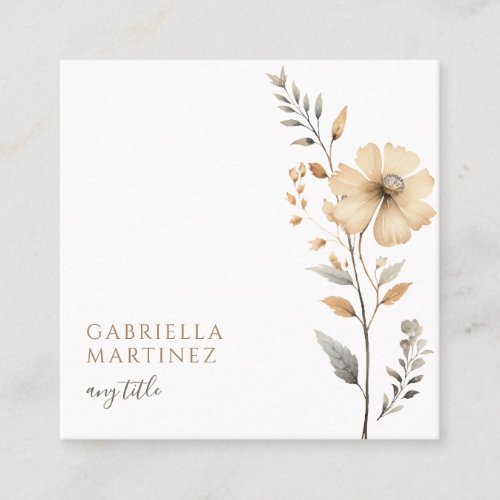 Boho Watercolor Floral Wildflower Square Business Card