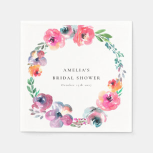 ]Boho Watercolor Floral Wreath Bridal Shower Napkins