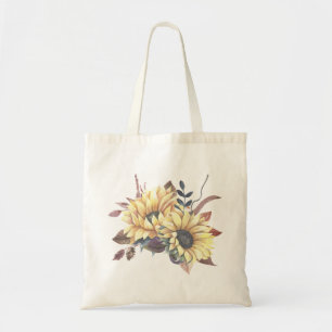 Boho Watercolor Floral Yellow Sunflower Tote Bag