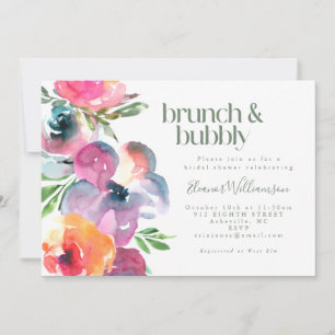 Boho Watercolor Flower Bridal Shower Brunch Bubbly Invitation