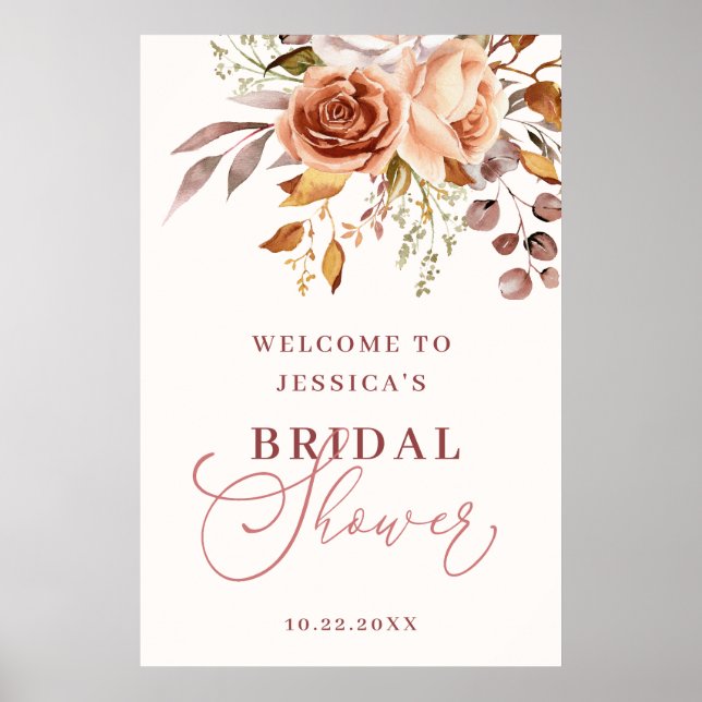 Boho Watercolor Flower Bridal Shower Welcome Poster (Front)