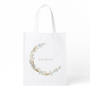 Boho Watercolor Flower Wreath Bridesmaid Name Grocery Bag