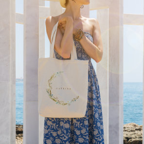 Boho Watercolor Flower Wreath Bridesmaid Name Tote Bag