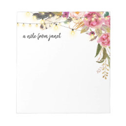 Boho Watercolor Flowers and Feathers Personalized Notepad