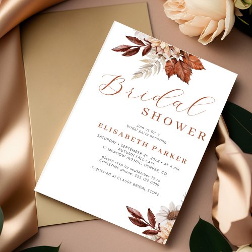 Boho watercolor flowers autumn fall bridal shower invitation