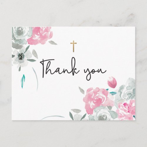 Boho Watercolor Flowers Baby Baptism Thank you Postcard