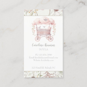 Boho Watercolor Flowers Baby Doula Midwife Business Card