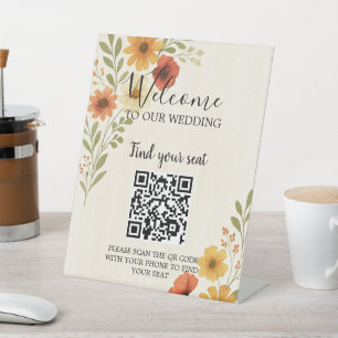 Boho watercolor flowers botanical wedding pedestal sign