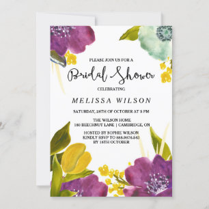 Boho Watercolor Flowers Bridal Shower Invitation