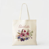 Boho watercolor flowers Bridesmaid Personalized Tote Bag (Front)