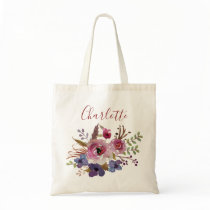 Boho watercolor flowers Bridesmaid Personalized Tote Bag Boho watercolor flowers Bridesmaid Personalized Tote Bag
