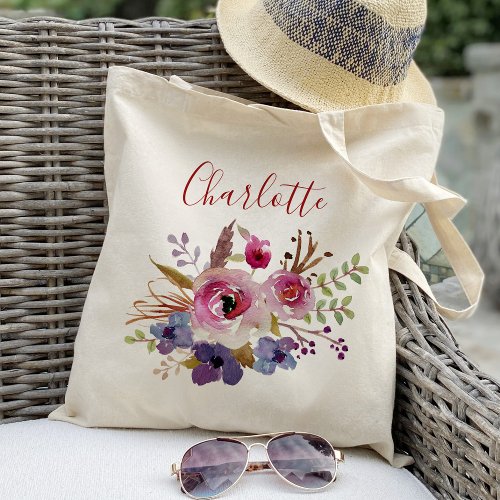 Boho watercolor flowers Bridesmaid Personalized Tote Bag