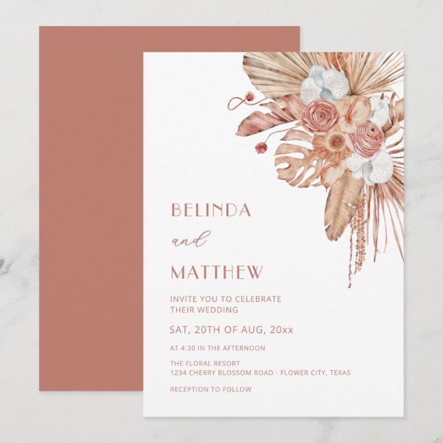 Boho Watercolor Flowers Casual Wedding Invitation (Front/Back)