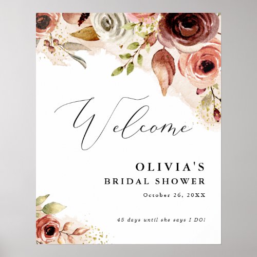 Boho Watercolor Flowers Earthy Floral Welcome Poster