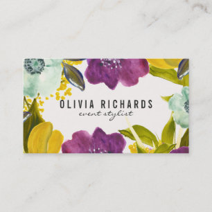 Boho Watercolor Flowers   Floral Business Card
