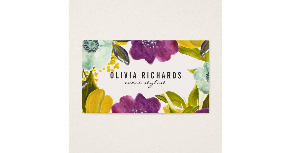Boho Watercolor Flowers Fl Business Card Zazzle