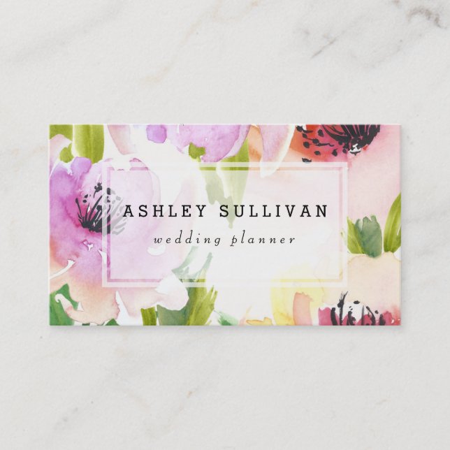 Boho Watercolor Flowers | Floral Business Card (Front)