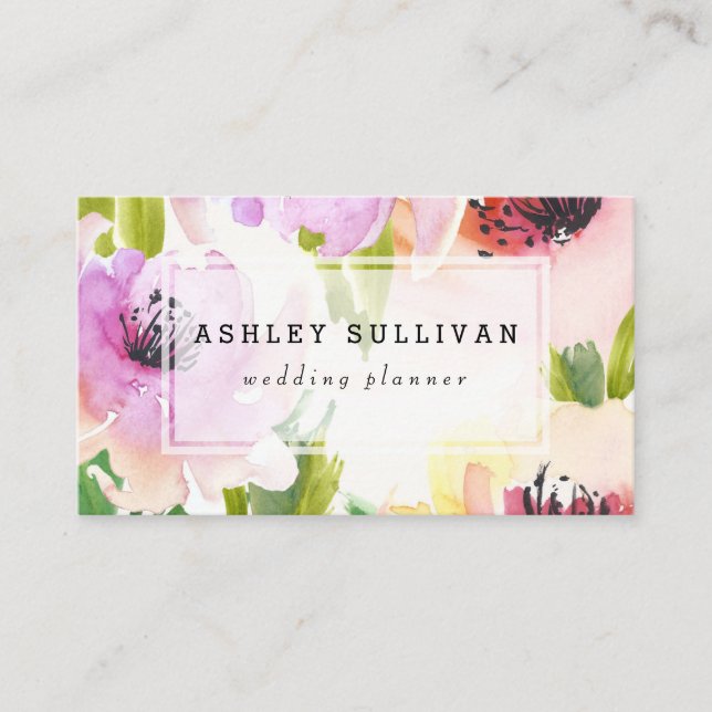 Boho Watercolor Flowers | Floral Business Card II (Front)