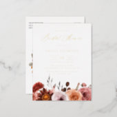 Boho Watercolor Flowers Garland Fall Bridal Shower Foil Invitation Postcard (Front/Back)