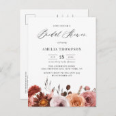 Boho Watercolor Flowers Garland Fall Bridal Shower Invitation Postcard (Front/Back)
