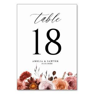 Boho Watercolor Flowers Garland Fall Wedding Table Number