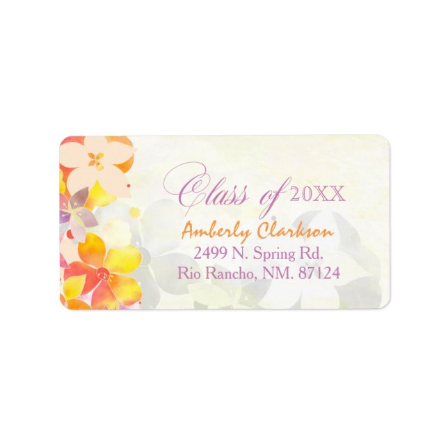 Boho Watercolor Flowers Graduation Address Label (Front)