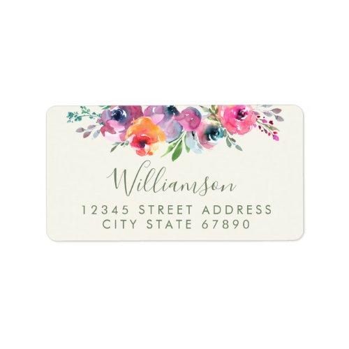 Boho Watercolor Flowers Modern Elegant Address Label