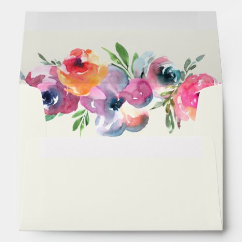 Boho Watercolor Flowers Modern Elegant Wedding Envelope