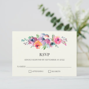 Boho Watercolor Flowers Modern Elegant Wedding  RSVP Card