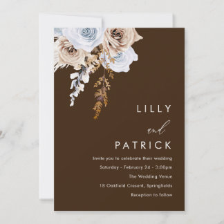 Boho Watercolor Flowers Modern Wedding Invitation