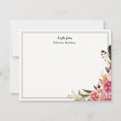 Boho Watercolor  Flowers Personalized  Note Card