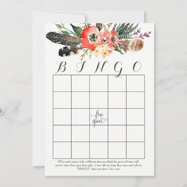 boho watercolor flowers Shower Bingo Cards (Front)