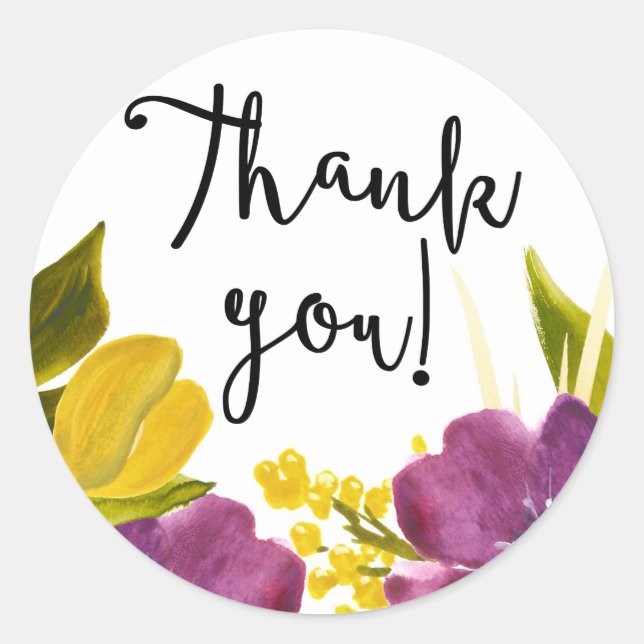 Boho Watercolor Flowers | Thank You Sticker (Front)