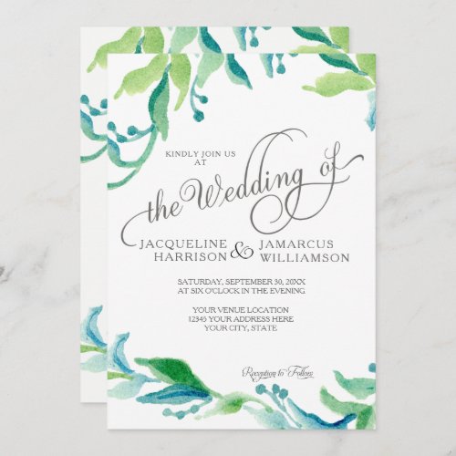 BOHO Watercolor Foliage Greenery Elegant Script Invitation