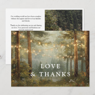 Boho Watercolor Forest String Lights Wedding Photo Thank You Card
