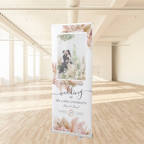 Boho Watercolor Frame Wedding Welcome Retractable Banner