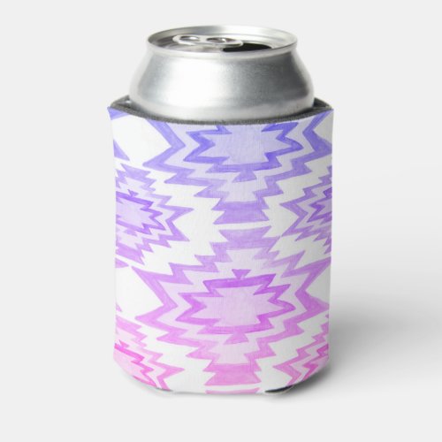 Boho Watercolor Geometric Pattern Sunset Pink Can Cooler