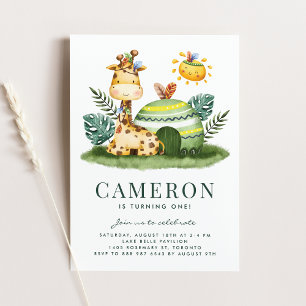 Boho Watercolor Giraffe Tribal First Birthday Invitation